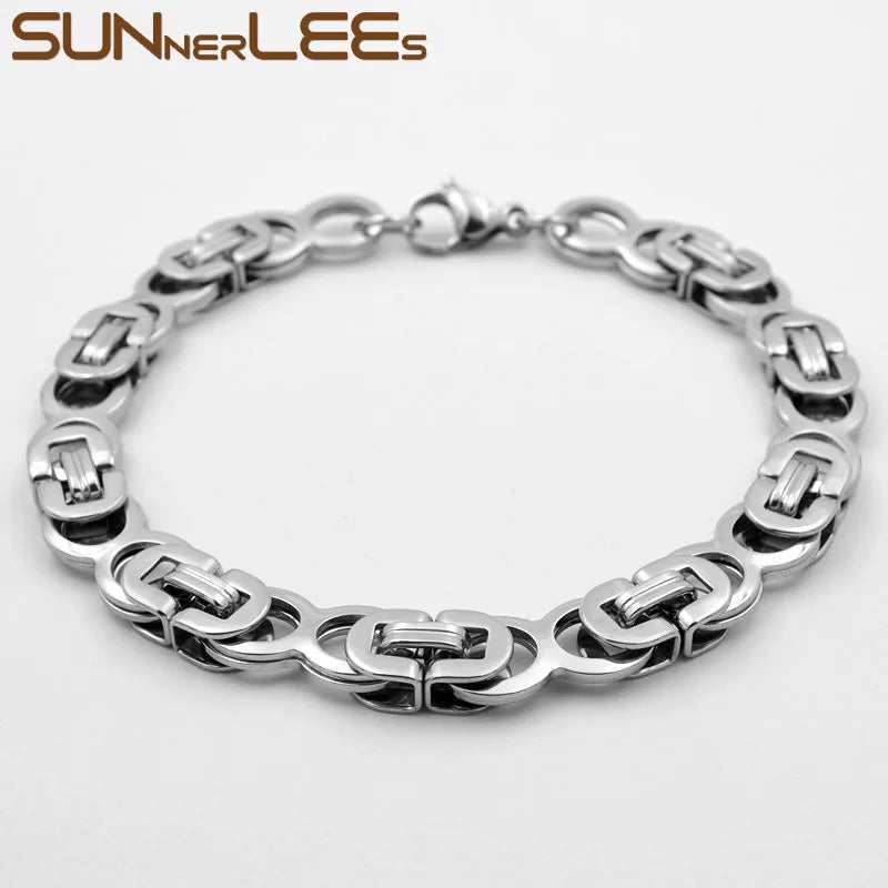Stainless Steel Bracelet 8mm Box Byzantine Link Chain