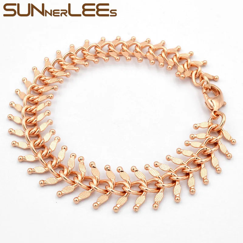 Rose Bracelet 13mm Link Chain Fishbone for Men Women