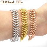 Rose Bracelet 13mm Link Chain Fishbone for Men Women
