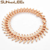 Rose Bracelet 13mm Link Chain Fishbone for Men Women