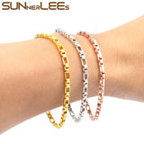 Rose Bracelet 3mm Box Chain for Mens Womens Gift
