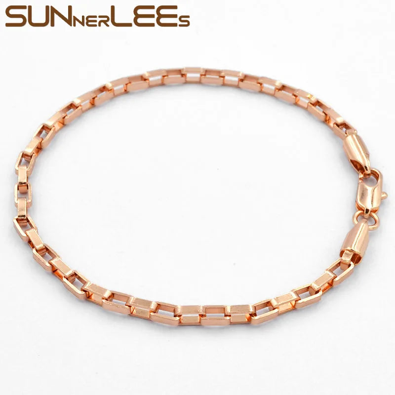 3mm Box Link Chain Rose Bracelet for Men Women