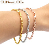 3mm Box Link Chain Rose Bracelet for Men Women