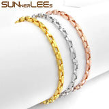 3mm Box Link Chain Rose Bracelet for Men Women