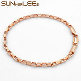3mm Box Link Chain Rose Bracelet for Men Women