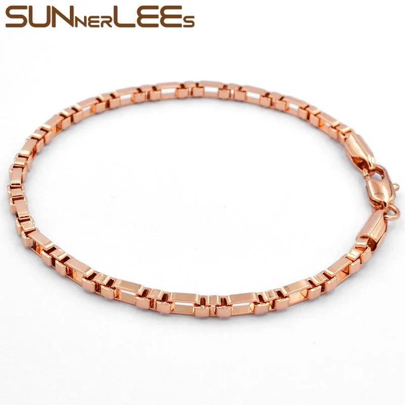 Rose Bracelet 3mm Box Chain for Mens Womens Gift