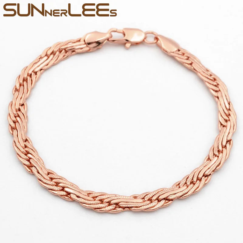 Rose Bracelet 6mm Braided Woven Link Chain