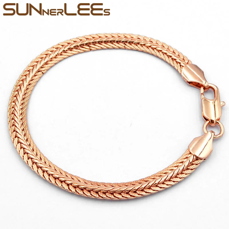 Rose Bracelet 6mm Flat Snake Chain Mens Womens Gift C07