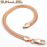Rose Bracelet 6mm Flat Snake Chain Mens Womens Gift C07