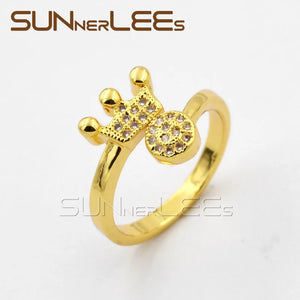 Crown Clear Cubic Zirconia Gold-Color Resizable Opening Ring