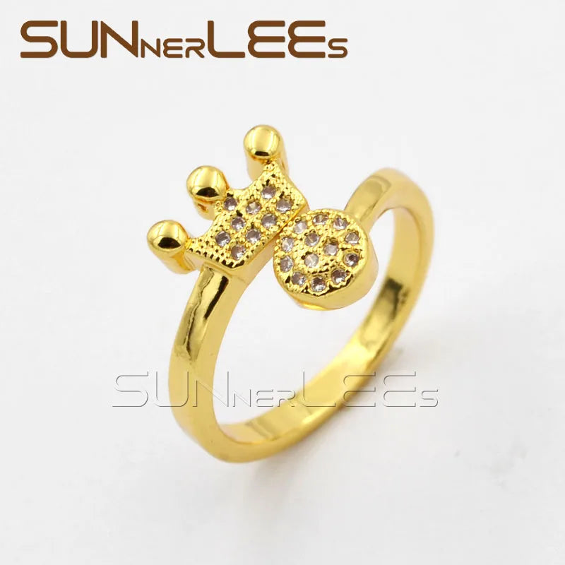 Crown Clear Cubic Zirconia Gold-Color Resizable Opening Ring