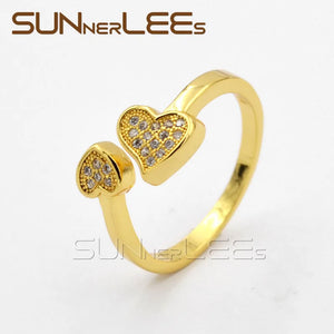 Heart-Shaped Clear Cubic Zirconia Gold-Color Resizable Rings