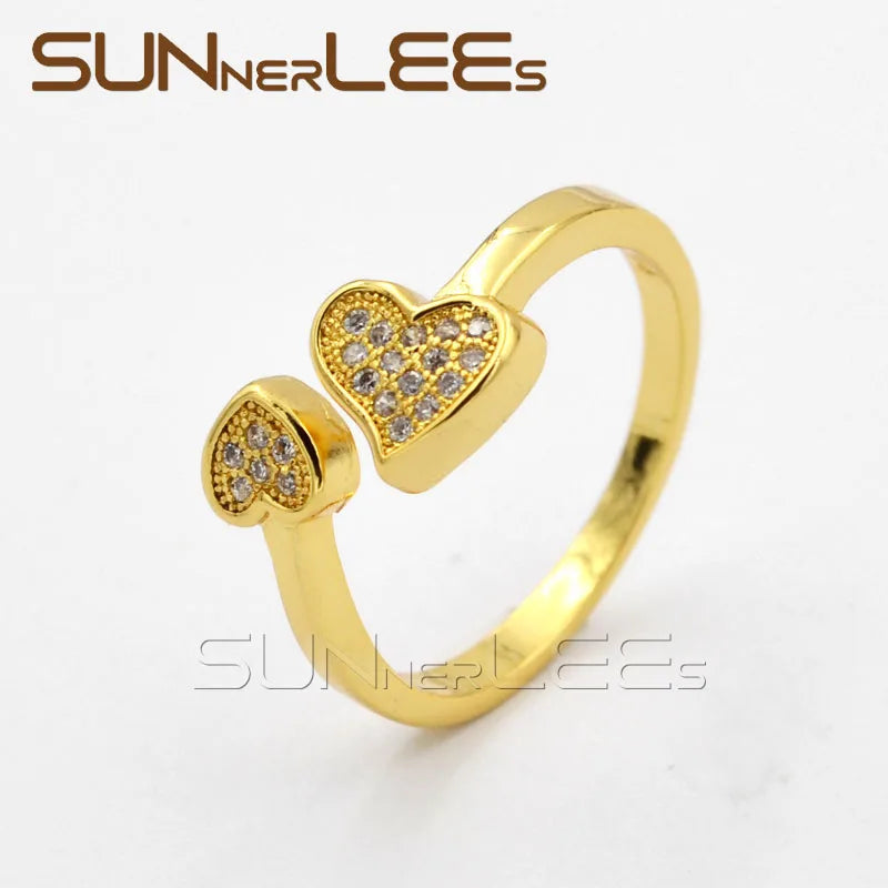 Heart-Shaped Clear Cubic Zirconia Gold-Color Resizable Rings
