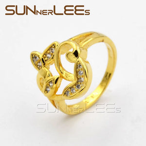 Leaf-Shaped Cubic Zirconia Gold-Color Ring