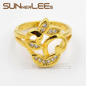 Leaf-Shaped Cubic Zirconia Gold-Color Ring