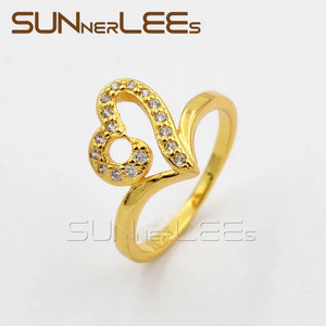 Heart-Shaped Clear CZ Gold-Color Ring R59 Y