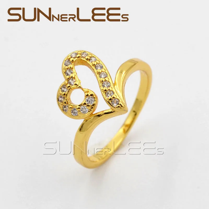 Heart-Shaped Clear CZ Gold-Color Ring R59 Y