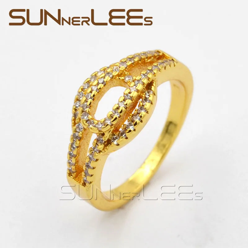 High Jewelry Women Girl Wedding Party Gift Clear Cubic Zirconia Gold-Color Rings