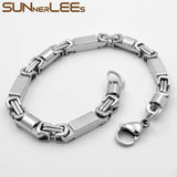 Stainless Steel Geometric Byzantine Box Link Chain Bracelet