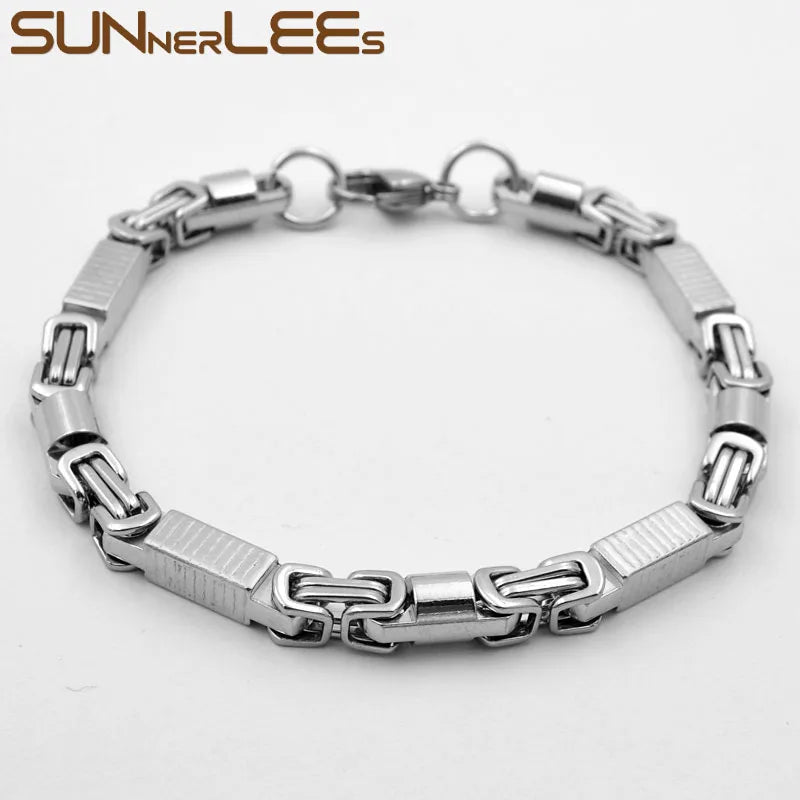 Stainless Steel Geometric Byzantine Box Link Chain Bracelet