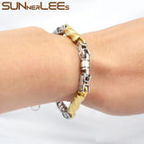 Geometric Byzantine Link Chain Stainless Steel Bracelet
