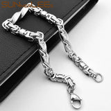 Geometric Byzantine Link Chain Stainless Steel Bracelet