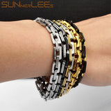 Stainless Steel Geometric Link Chain Bracelet 6mm Silver Plated SC150