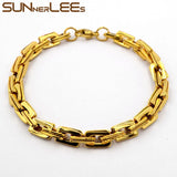 Stainless Steel Geometric Link Chain Bracelet 6mm Silver Plated SC150