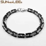 Stainless Steel Geometric Link Chain Bracelet 6mm Silver Plated SC150