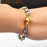 Stainless Steel Bracelet 7mm Geometric Beads Link Chain Silver Plated Gift