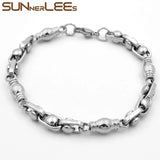 Stainless Steel Bracelet 7mm Geometric Beads Link Chain Silver Plated Gift