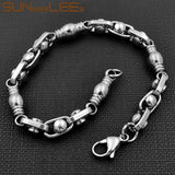 Stainless Steel Bracelet 7mm Geometric Beads Link Chain Silver Plated Gift