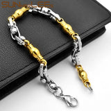 Stainless Steel Bracelet 7mm Geometric Beads Link Chain Silver Plated Gift