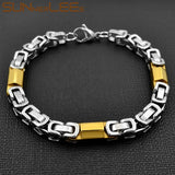 Stainless Steel Bracelet 7mm Byzantine Link Chain Silver Plated Women Men