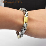 Stainless Steel Bracelet 7mm Byzantine Link Chain Silver Plated Women Men