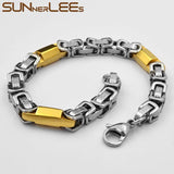 Stainless Steel Bracelet 7mm Byzantine Link Chain Silver Plated Women Men