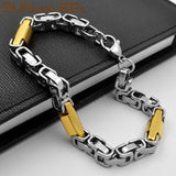 Stainless Steel Bracelet 7mm Byzantine Link Chain Silver Plated Women Men
