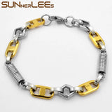 Stainless Steel Geometric Link Chain Bracelet 8mm Silver Plated Unisex Gift