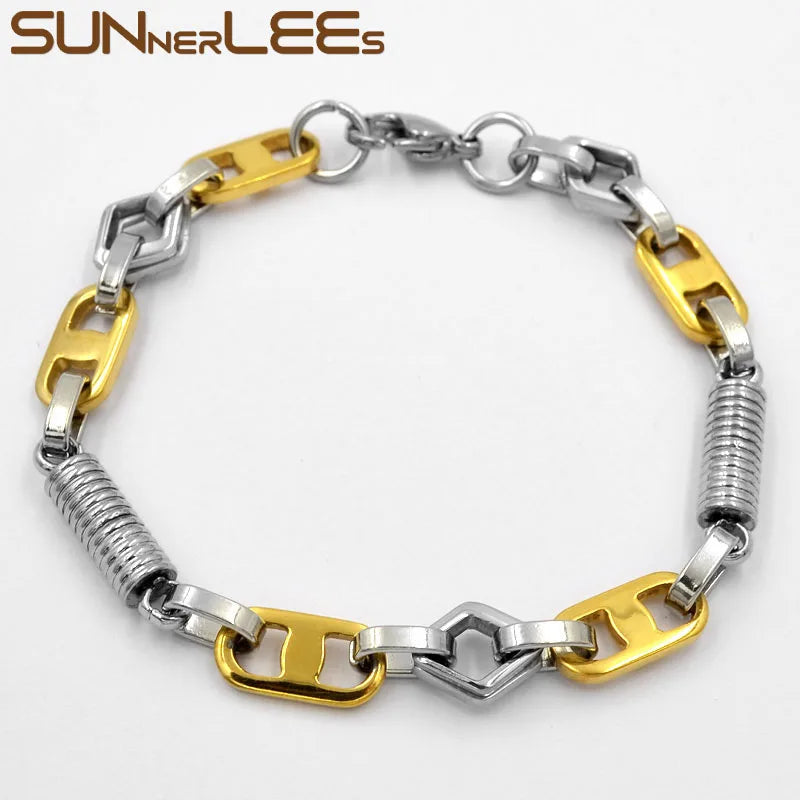 Stainless Steel Geometric Link Chain Bracelet 8mm Silver Plated Unisex Gift