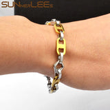 Stainless Steel Geometric Link Chain Bracelet 8mm Silver Plated