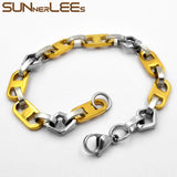 Stainless Steel Geometric Link Chain Bracelet 8mm Silver Plated