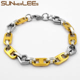 Stainless Steel Geometric Link Chain Bracelet 8mm Silver Plated