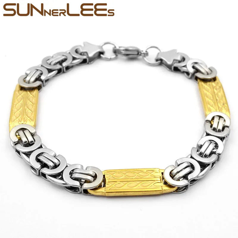 Stainless Steel Byzantine Link Chain Bracelet 9mm