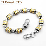 Stainless Steel Geometric Byzantine Link Chain Bracelet 9mm Silver Plated