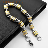 Stainless Steel Geometric Byzantine Link Chain Bracelet 9mm Silver Plated