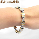 Stainless Steel Geometric Byzantine Link Chain Bracelet 9mm Silver Plated