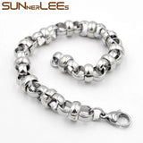 9mm Link Chain Silver Plated Stainless Steel Bracelet for Men Women