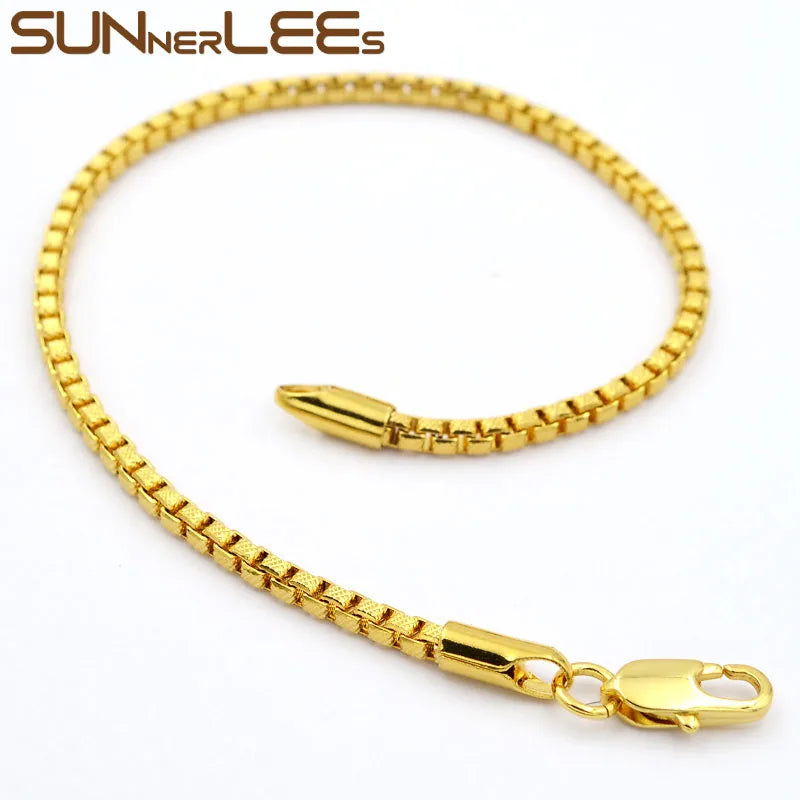 Plated Bracelet 2.5mm Box Link Chain Men Women Gift C57