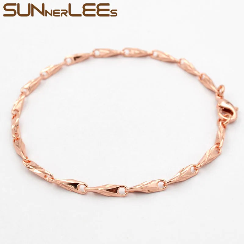 Rose Plated Bracelet 3mm Link Chain Classic Jewelry