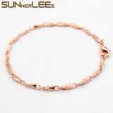 Rose Plated Bracelet 3mm Link Chain Classic Jewelry